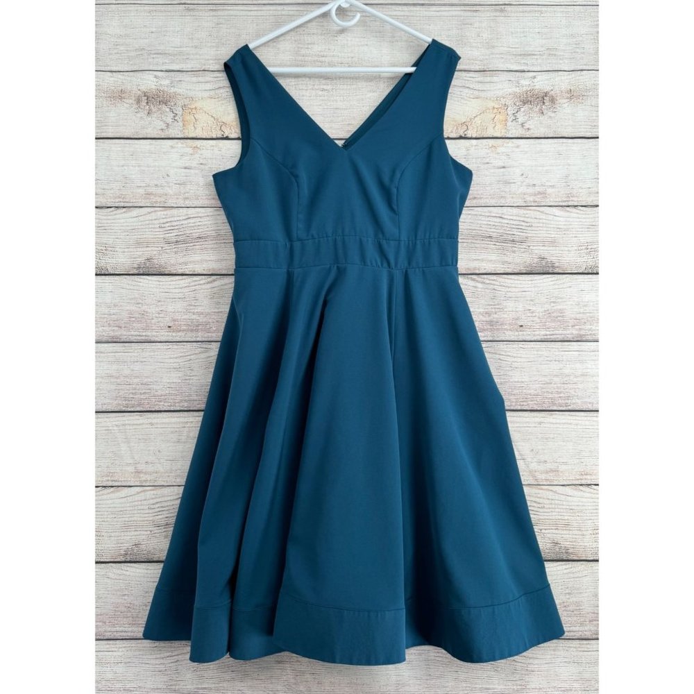 Torrid V-Neck Sleeveless Lined Knee Length Skater Dress Women's Sz 12 Teal/Blue